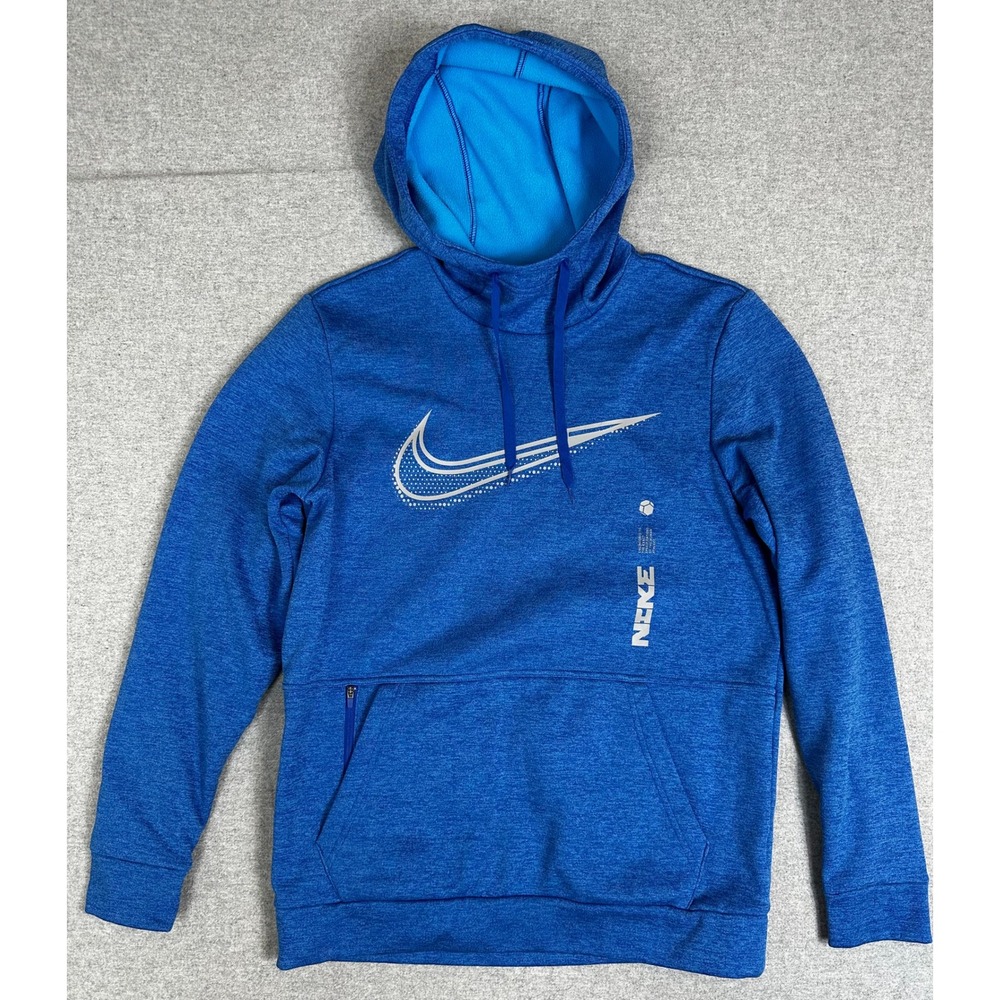 Nike Therma-FIT Hoodie Mens Small Blue Graphic Pullover